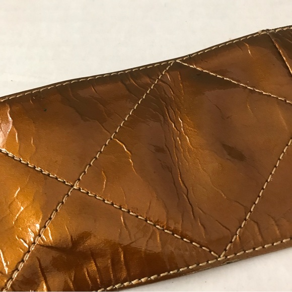 Retro Belt Embossed Copper Color Wide Belt Narrows to Gold Teardrop Buckle Sz M - Picture 7 of 13